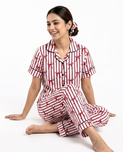 Bows Stripes Print PJ Set