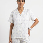 Blue Lattice Bow Print PJ Set