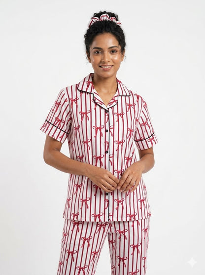 Bows Stripes Print PJ Set